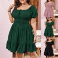 thumbnail image 1 of TAGOLD Womens Casual Summer Dresses Plus Size Solid Color Ruffle Short Sleeve Neck, 1 of 5