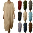 thumbnail image 1 of TAGOLD Womens Casual Summer Dresses Solid Color Crew Neck Short Sleeve Linen Maxi Casual Dress, 1 of 5