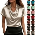 thumbnail image 1 of TAGOLD Womens Casual Summer Short Sleeve Tops Solid Color Collared Cowl Neck Buttoned Blouse, 1 of 5