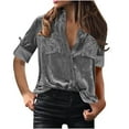 thumbnail image 1 of TAGOLD Womens Composite Plush Button Tops,Women's Ladies Turndown Collar Loose Tops Casual Button Shirts Long Sleeve Blouse, 1 of 5