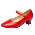 thumbnail image 1 of TAGOLD Womens Dance Shoes,Female Teacher Latin Dance Shoes For Adult Dancing Practice Embossed Patent Leather Oversized Shoes Trendy Mid Heeled Dance Shoes, 1 of 5