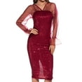 thumbnail image 1 of TAGOLD Womens Dress,Women's Long Sleeve Sequin Sexy V-Neck Mesh Slit Party Ball Gown Full Dress, 1 of 5
