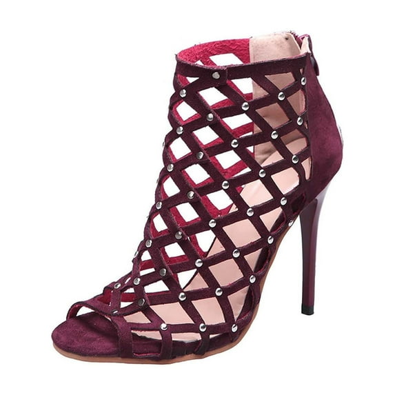 TAGOLD Womens High Heels Shoes,Women's Fashionable Casual Comfortable Solid Color Peep-Toe Open-Toe Hollowed-Out Back Zip High-Heeled Slippers