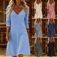 thumbnail image 1 of TAGOLD Womens Long Sleeve V Neck Mid Calf Dress Solid Color V Neck Long Sleeve Pocket Dress, 1 of 5