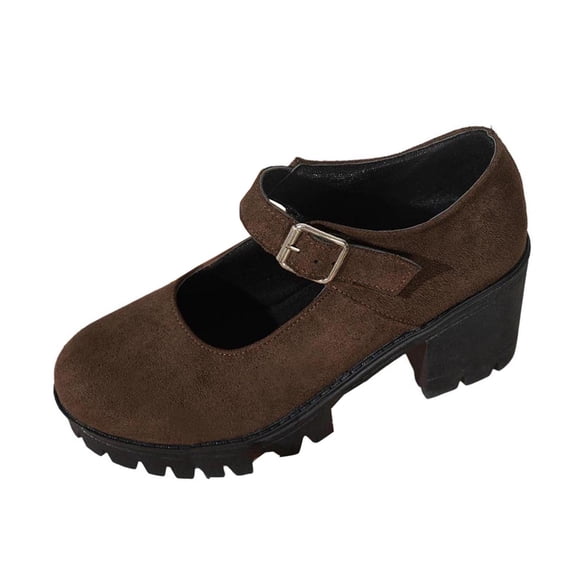 TAGOLD Womens Middle Heels Shoes,Women's Fashionable Casual Solid Color Round Toe Heel Loafers Mid-Heel Shoes