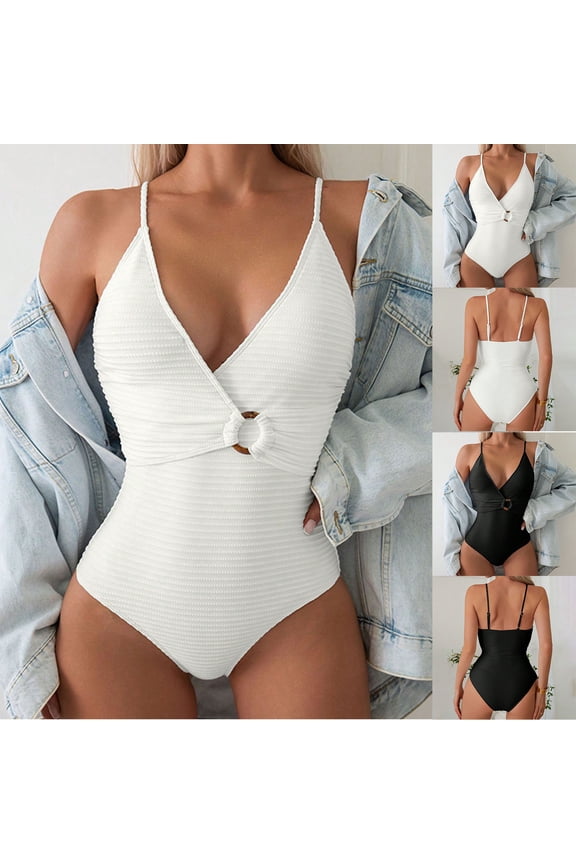 Womens OnePiece Bikini Set Solid Color Padded Free Backless Stretchy Monokini For Swimsuit