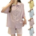 thumbnail image 1 of TAGOLD Womens Pajama Set Summer Cloud Short Sleeve Cardigan Top Built In Bra Style Soft Home Wear, 1 of 5
