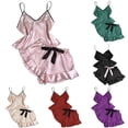 thumbnail image 1 of TAGOLD Womens Pajama Set Summer Solid Color V-Neck Sling Match Shorts Elastic Fabric Soft Breathable Home Wear, 1 of 4