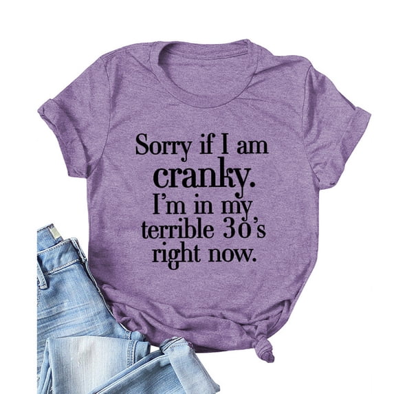 TAGOLD Womens Plus Size Summer Tops,Womens Plus Size Tops,Women's Casual Funny Letter Printed Round Neck Short Sleeve Tops Blouse T-Shirt Purple L