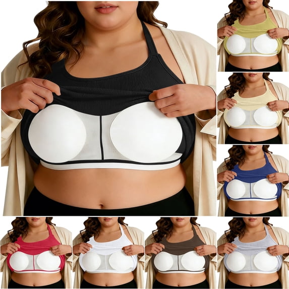 TAGOLD Womens Round-Neck Camisoles Plus Size Sports Cami Top With Built In Bra Support