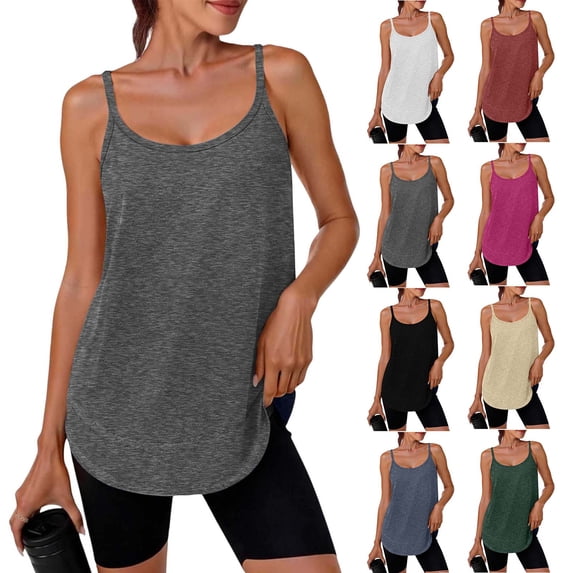 TAGOLD Womens Round-Neck Camisoles Solid Color Adjustable Strap Loose Sports Cami Top For Summer