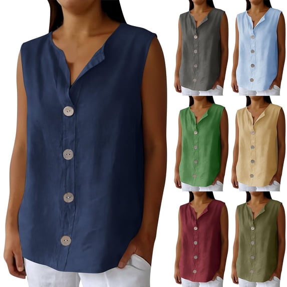 TAGOLD Womens Round-Neck Tank Top Solid Color Neck Loose Casual Summer Tank Top