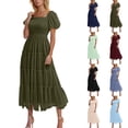 thumbnail image 1 of TAGOLD Womens Short Sleeve Neck Dress Solid Color Mid Calf Summer Casual Light Outfit, 1 of 5