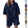 thumbnail image 1 of TAGOLD Womens Short Sleeve Round-Neck Blouses & Shirts Set Summer Solid Color Short Sleeve With Shorts 2 Piece Daily Outfit, 1 of 5