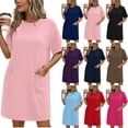 thumbnail image 1 of TAGOLD Womens Short Sleeve Round-Neck Dress Solid Color Pocket Soft Fabric Summer Daily Outfit, 1 of 5