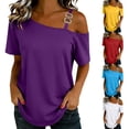 thumbnail image 1 of TAGOLD Womens Short Sleeve Skew Collar Blouses & Shirts Solid Color Off Shoulder Short Sleeve Top, 1 of 5