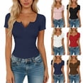 thumbnail image 1 of TAGOLD Womens Short Sleeve V-Neck Blouses & Shirts Lace Button V Neck Slim Short Sleeve Top, 1 of 5