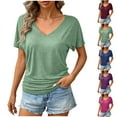 thumbnail image 1 of TAGOLD Womens Short Sleeve V Neck Blouses Shirts Solid Color V Neck Pullover Loose Summer Tee Top, 1 of 5
