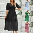 thumbnail image 1 of TAGOLD Womens Short Sleeve V Neck Dress Solid Color Chiffon Summer Casual Lightweight, 1 of 5