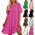thumbnail image 1 of TAGOLD Womens Short Sleeve V Neck Dress Solid Color Summer Breathable, 1 of 4