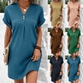 thumbnail image 1 of TAGOLD Womens Short Sleeve V Neck Dress Solid Color Summer Lightweight, 1 of 5