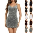 thumbnail image 1 of TAGOLD Womens Short Sleeve V-Neck Knee-High Dress Solid Color Sequin Detail Backless Summer Casual, 1 of 4