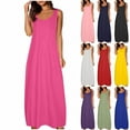 thumbnail image 1 of TAGOLD Womens Sleeveless Round-Neck Dress Solid Color Pocket Maxi Length Summer Soft Fabric, 1 of 4