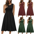 thumbnail image 1 of TAGOLD Womens Sleeveless Round-Neck Dress Solid Color Tank Pocket A Line Summer Light Casual Wear, 1 of 5