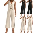 thumbnail image 1 of TAGOLD Womens Sleeveless Turndown Collar Set Summer Solid Color Match Long Pants Casual Daily Outfit, 1 of 4