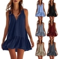 thumbnail image 1 of TAGOLD Womens Sleeveless V-Neck Dress Solid Color Loose Casual Dress Summer Outdoor Wear, 1 of 4