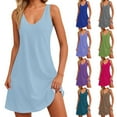 thumbnail image 1 of TAGOLD Womens Sleeveless V-Neck Dress Solid Color Pocket Detail Light Fabric Summer Casual Outfit, 1 of 5