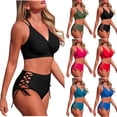 thumbnail image 1 of TAGOLD Womens Summer Bikinis Solid Color V Neck Back Padded Side Piece Bathing Swimsuit, 1 of 5