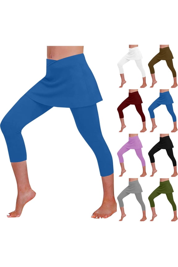 Womens Summer Capris Skort Elastic Waist Yoga Sports Workout Pants