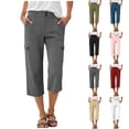 thumbnail image 1 of TAGOLD Womens Summer Capris Solid Color Stretch Waist Button Zipper Pocket Outdoor Hiking Cargo Pants, 1 of 4