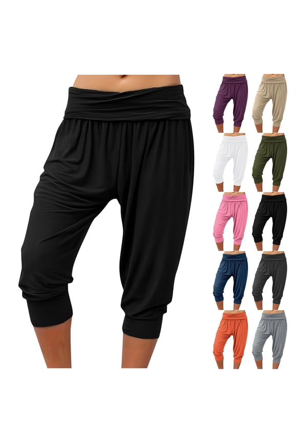 Womens Summer Capris Solid Color Tapered Leg Casual Lightweight Cropped Length Pants