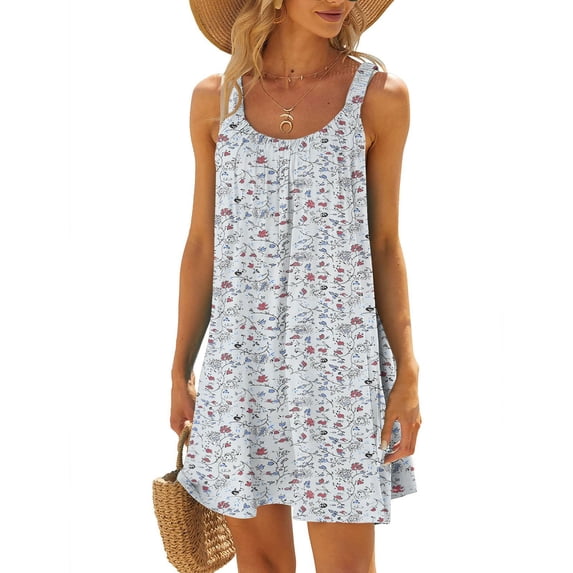 TAGOLD Womens Summer Dress,Plus Size Casual Dress for Womens,Spring And Summer Women Fashion Casual Printed Round-Neck Sleeveless Loose Knee-Length Dress White XXL
