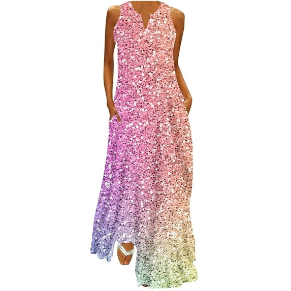 TAGOLD Womens Summer Dress,Plus Size Casual Dress for Womens,Women Casual Loose Printed Tank Dress Beach V-neck Pocket Sundress Sleeveless Dresses Multicolor M