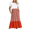 thumbnail image 1 of TAGOLD Womens Summer Dress,Plus Size Casual Dress for Womens,Women's Fashionable Short Sleeve Pocket Round Neck Printing Loose Long Dress Orange L, 1 of 5