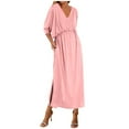 thumbnail image 1 of TAGOLD Womens Summer Dress Clearance,Plus Size Casual Dress for Womens,Women's Short sleeved V-neck Bohemian Fashion Solid Color High Waist and Ankle Split V-neck Dress, 1 of 4