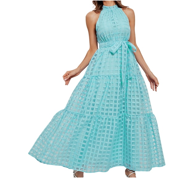 TAGOLD Womens Summer Dress,Plus Size Casual Dress for Womens,Women's Sleeveless Printed Camisole Long Dress Sleeveless Round Neck Dress Mint Green XL