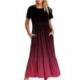 thumbnail image 1 of TAGOLD Womens Summer Dress Clearance,Plus Size Casual Dress for Womens,Women's Summer Casual Short Sleeve Crewneck Dress Casual Flowy Tiered Maxi Beach Dress With Pockets Gradient Print Dress Pink M, 1 of 5