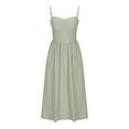 thumbnail image 1 of TAGOLD Womens Summer Dress Clearance,Plus Size Casual Dress for Womens,Slim Fitting Solid Color Strap Pleated Mid Length V-neck Dress With Straps, 1 of 5