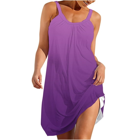 TAGOLD Womens Summer Dress,Plus Size Casual Dress for Womens,Women Fashionable Sleeveless Round Neck Printed Loose Long Dress Purple XXL