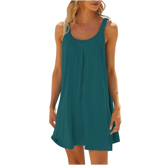 TAGOLD Womens Summer Dress Clearance,Plus Size Casual Dress for Womens,Women Fashionable Sleeveless Round Neck Printed Loose Long Dress Sky Blue XXL