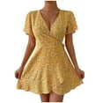 thumbnail image 1 of TAGOLD Womens Summer Dress Clearance,Plus Size Casual Dress for Womens,Women's Summer Sexy Fragmented Flower Tie Waist Wrapped Short Sleeved V-neck Dress, 1 of 5