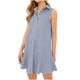 thumbnail image 1 of TAGOLD Womens Summer Dress,Plus Size Sundress for Womens,Women's Summer Solid Color Lapel Sleeveless Button Up Open Chest Pleated Ruffled Dress Short Skirt, 1 of 5