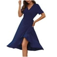 thumbnail image 1 of TAGOLD Womens Summer Dresses,Women's Summer Fashion Short-sleeved V-neck High-waistband Bohemian Long Short-sleeved Dress Blue XL, 1 of 5