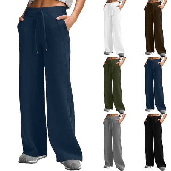 TAGOLD Womens Summer Full Length Pants Double Pocket Loose Wide Leg Loungewear Fitness Casual Pants