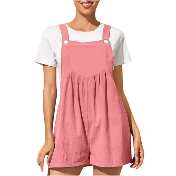 TAGOLD Womens Summer Jumpsuit,Fashion Women Casual Sold Color Shoulder Button Suspender Jumpsuits Wide Pocket Leg Pant Pink 10