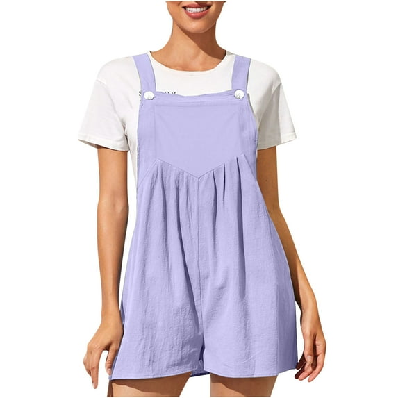 TAGOLD Womens Summer Jumpsuit,Fashion Women Casual Sold Color Shoulder Button Suspender Jumpsuits Wide Pocket Leg Pant Purple 4